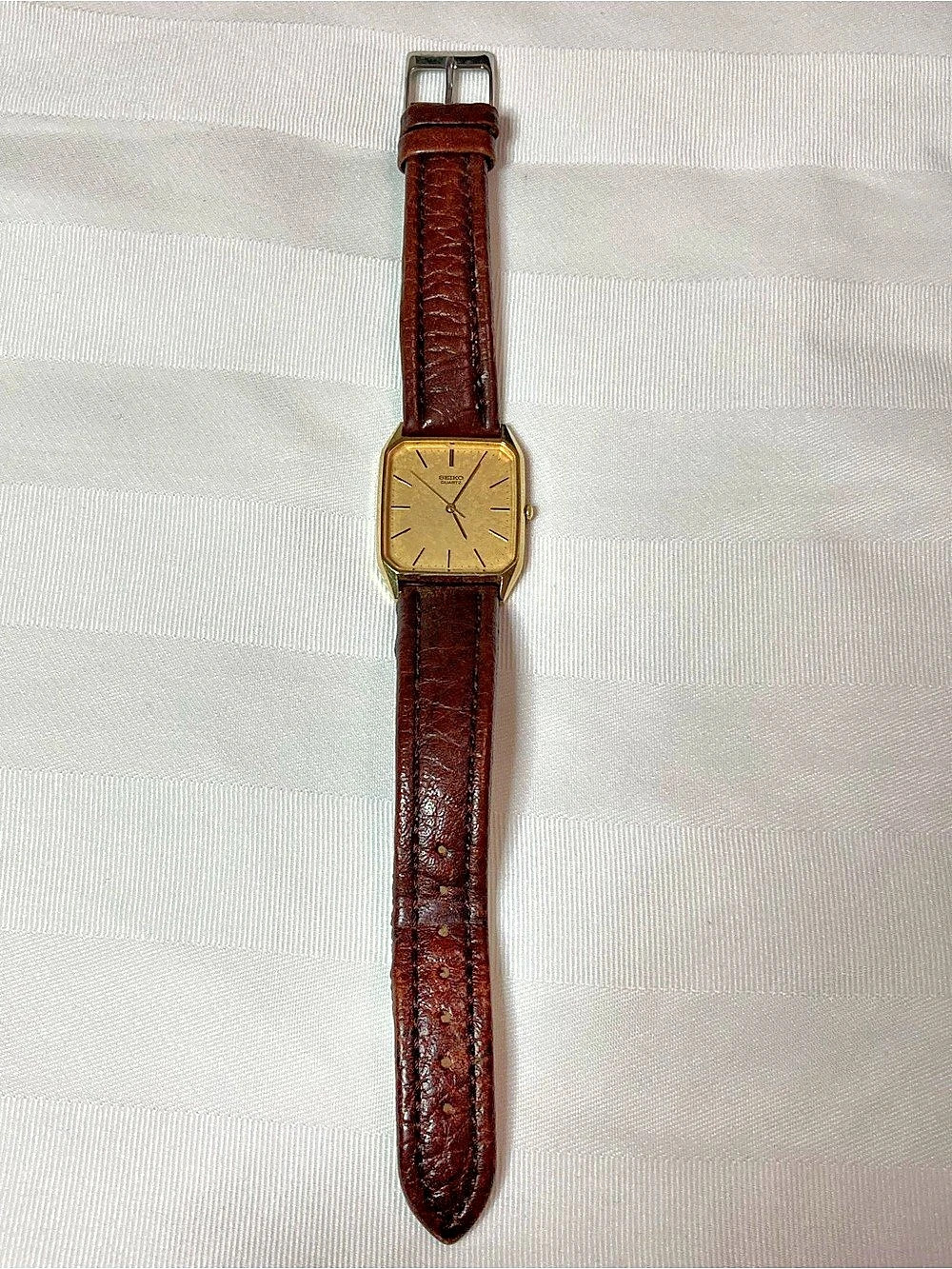 Seiko Quartz Gold-Tone Brown Leather Watch